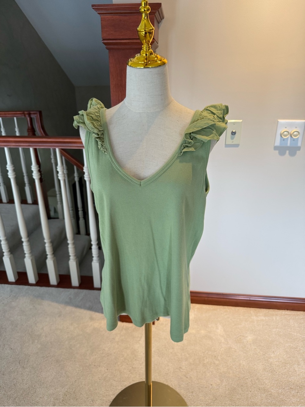Old Navy Sage Green Ruffle Sleeve V-Neck Tank Top